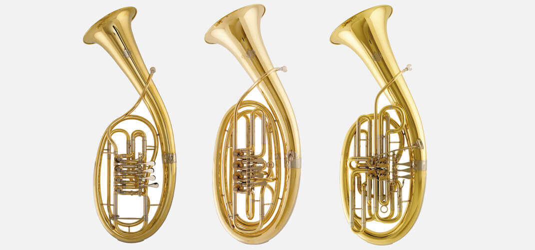 Wagnertuben in F, in B & Doppel-Wagnertuba in F/B, Instrumente der Gebr. Alexander, Rhein. Musikinstrumentenfabrik GmbH