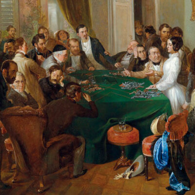 La Traviata, Eklat am Spieltisch. Gemälde von Carl d'Unker (zugeschrieben)
