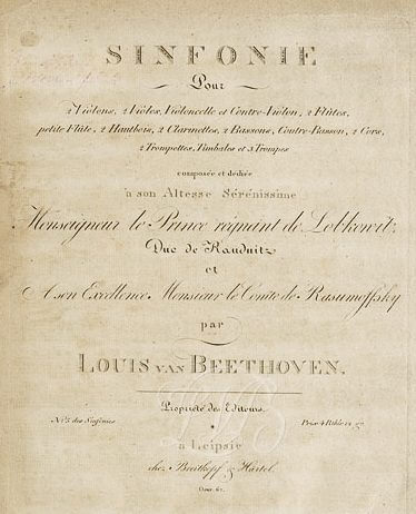 Ludwig van Beethoven, Sinfonie Nr. 5. Deckblatt der Ausgabe von 1809
