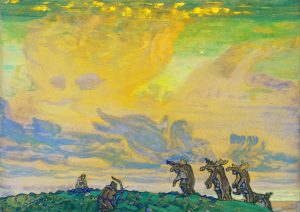 Bühnenbildentwurf von Nicholas Roerich für das Ballets Russes, ca. 1911-1913