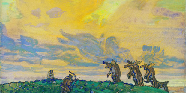 Bühnenbildentwurf von Nicholas Roerich für das Ballets Russes, ca. 1911-1913