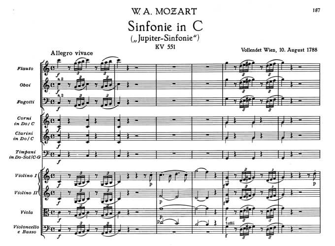 Wolfgang Amadeus Mozart: Sinfonie Nr. 41 C-Dur. Beginn des ersten Satzes