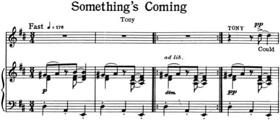 "Something's Coming" aus der West Side Story von Leonard Bernstein. Klavierauszug