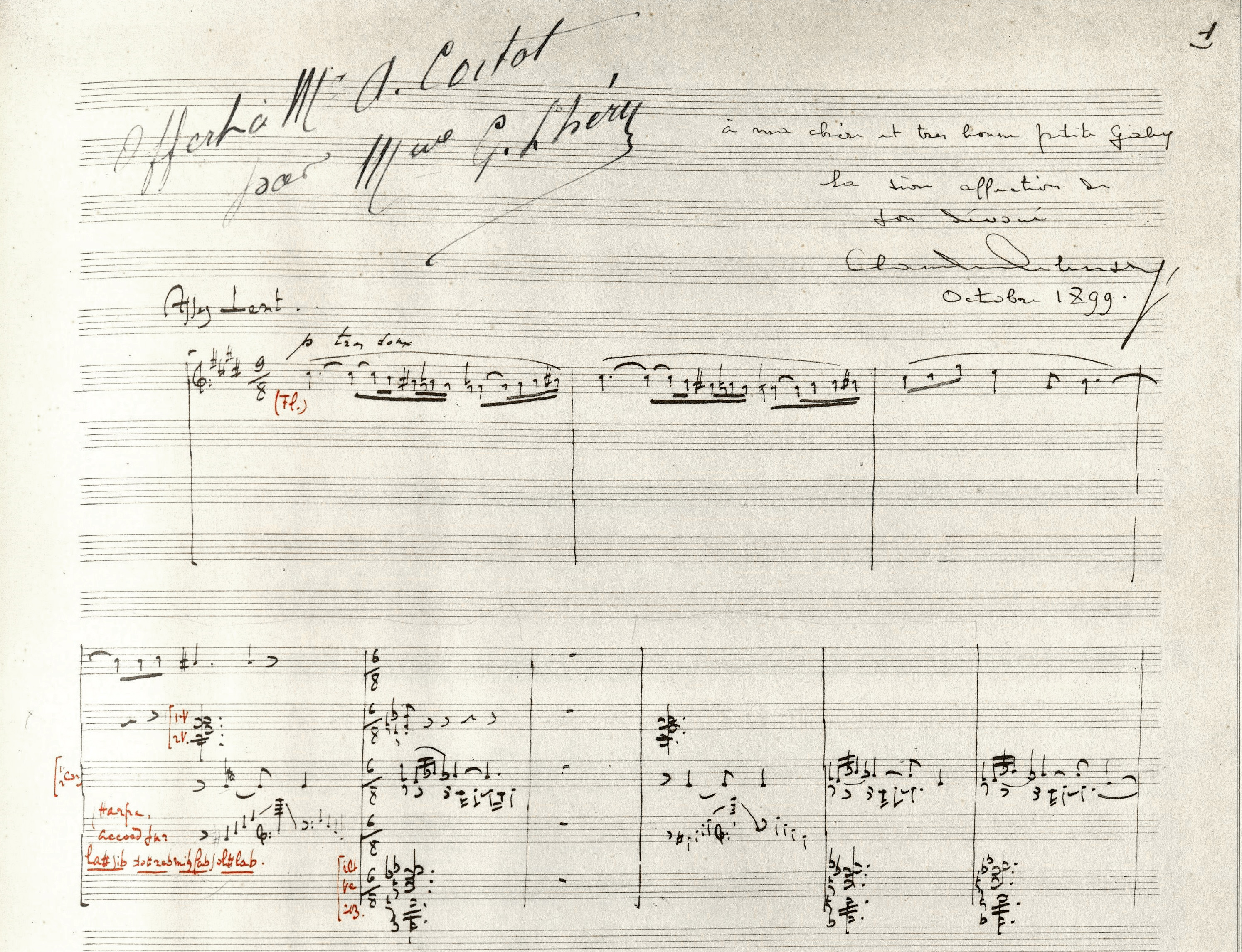 Particell des Werks "Prélude à l'après-midi d'un faune" von Claude Debussy. Holograph ca. 1891-1894