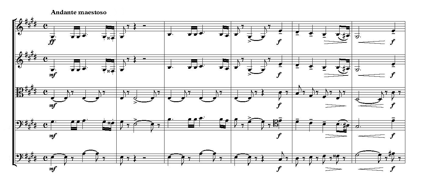 Pjotr Iljitsch Tschaikowsky: Sinfonie Nr. 5. Thema des Finales, hier in den Streichinstrumenten