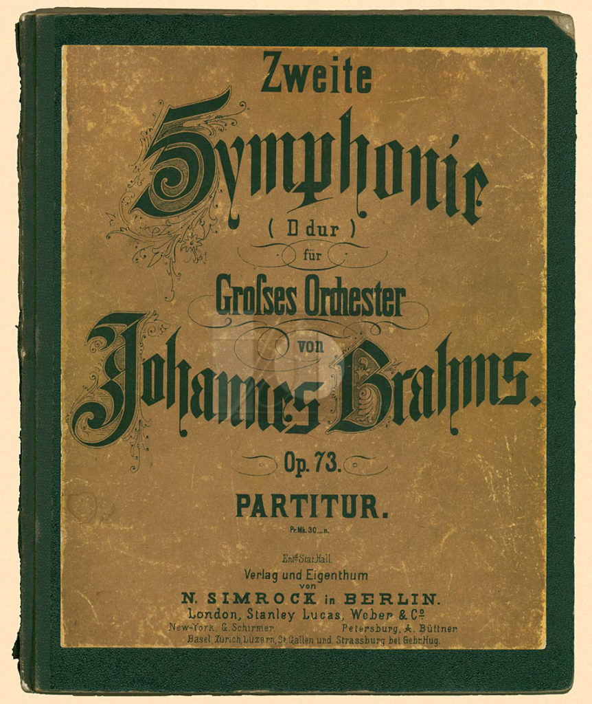 Johannes Brahms: Sinfonie Nr 2. Deckblatt der Erstausgabe, 1878