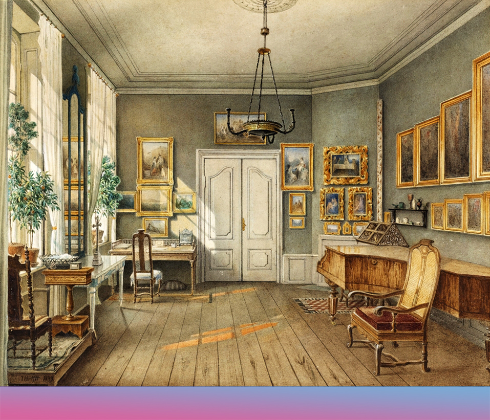 Fanny Hensels Musikzimmer. Zeichnung von Mulius Helfft, 1849