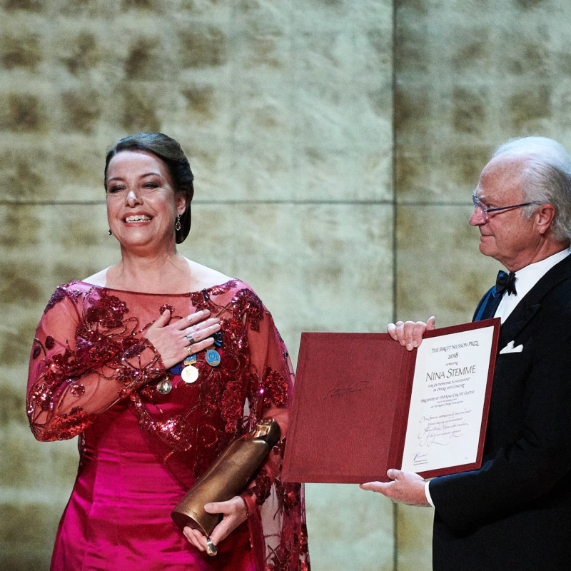 Birgit Nilsson Preis 2018: Überreichung des Preises an Nina Stemme durch König Carl XVI. Gustaf