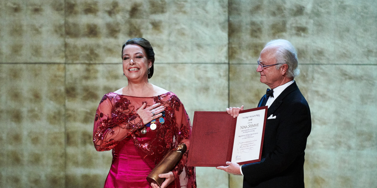 Birgit Nilsson Preis 2018: Überreichung des Preises an Nina Stemme durch König Carl XVI. Gustaf