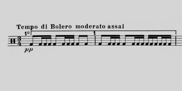 Maurice Ravel: Bolero. Zweitaktiges Rhythmus-Motiv in der kleinen Trommel (169 mal zu wiederholen)