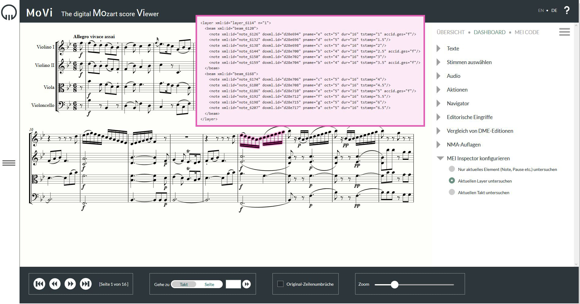 Digital Mozart Score Viewer (MoVi): Streichquartett KV 458 "Jagdquartett"