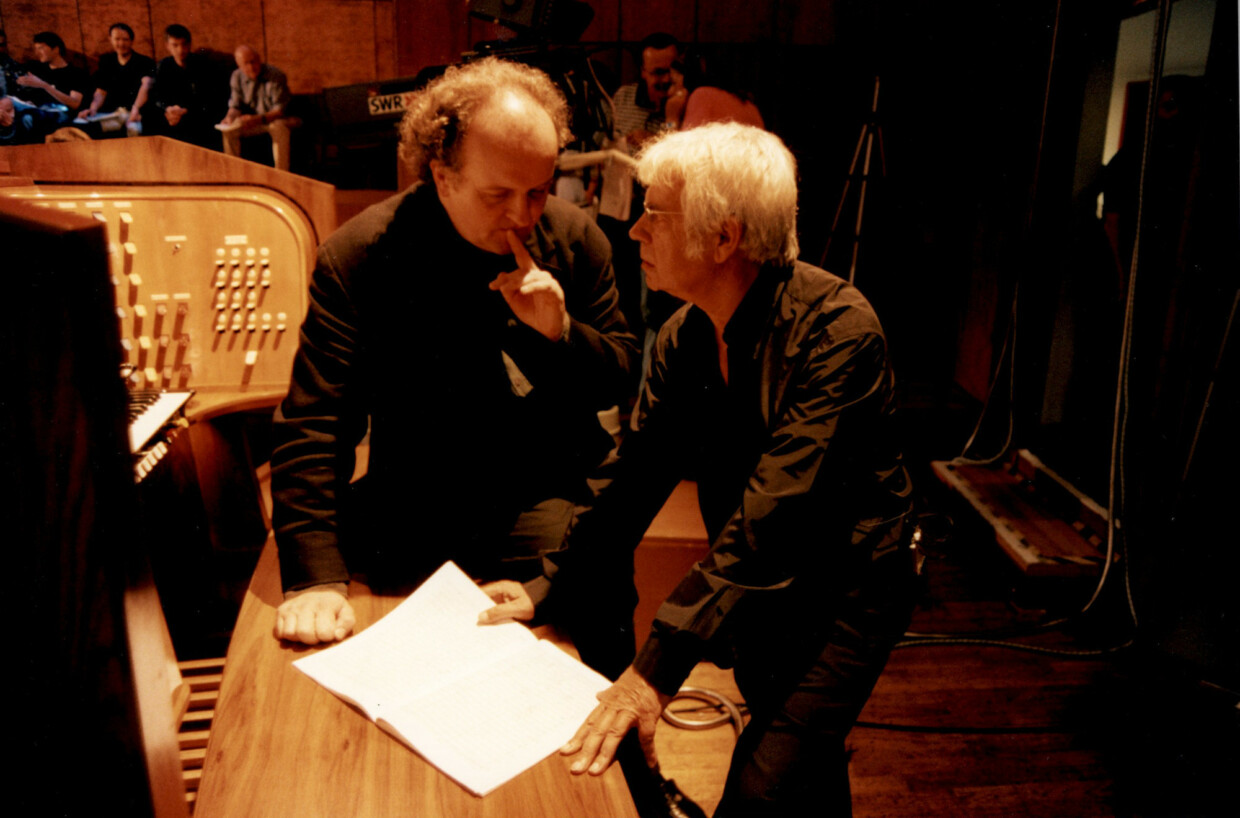 Wolfgang Rihm und Helmuth Rilling bei der gemeinsamen Probe 2000