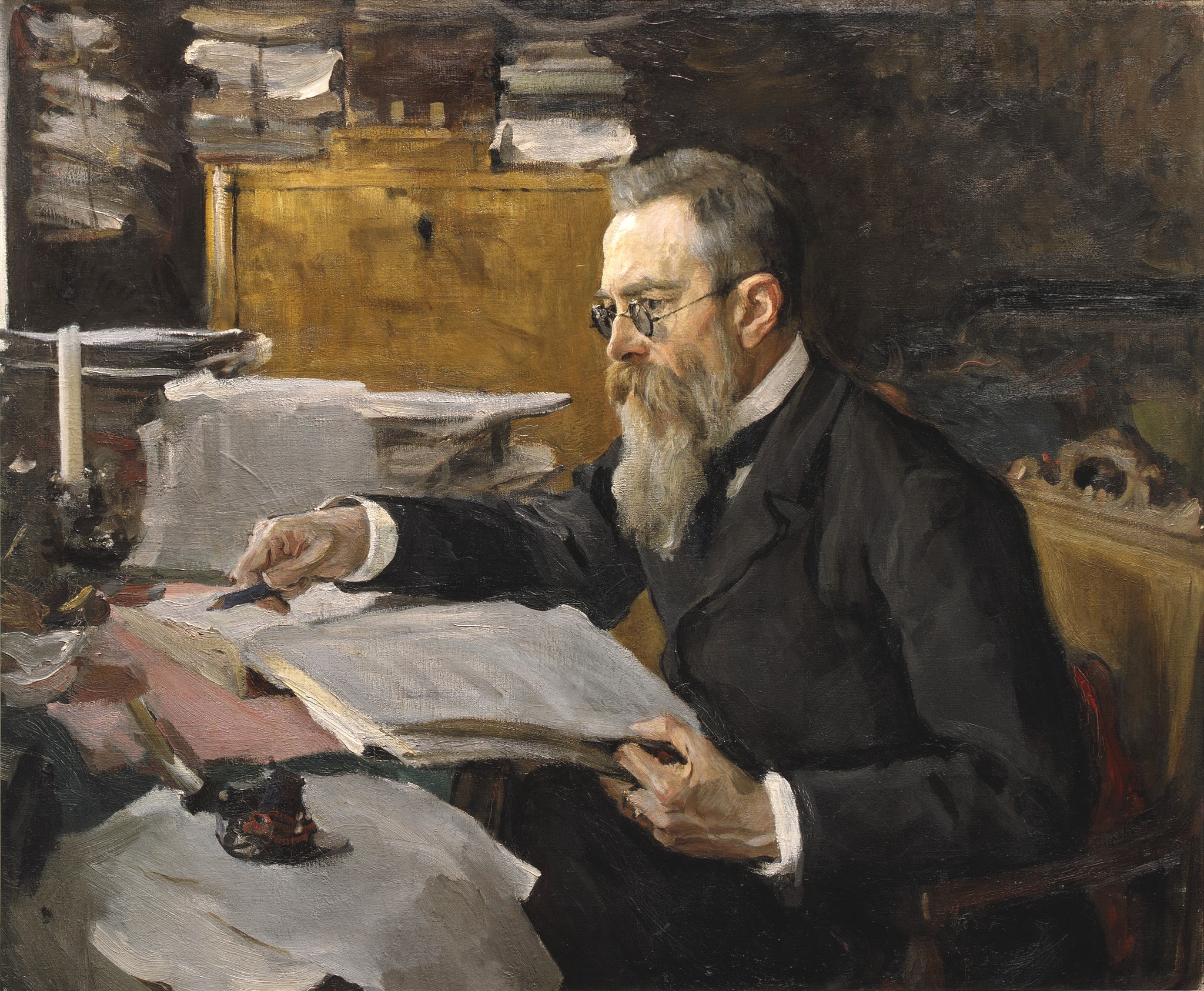 Komponist Nikolai Rimski-Korsakow auf einem Gemälde von Walentin Alexandrowitsch Serow