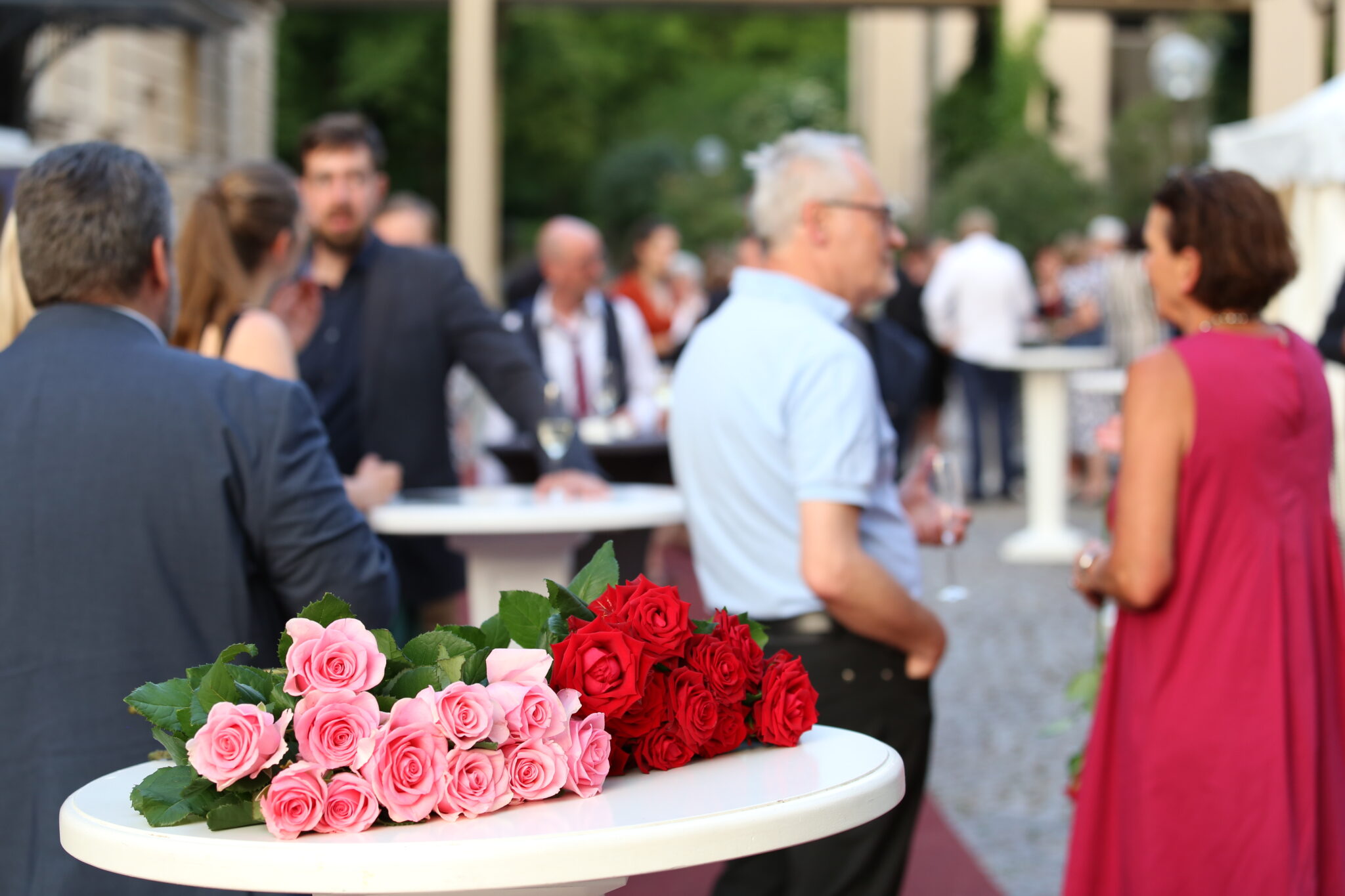 Das Publikum wurde mit Rosen in Rot-Tönen der Rosenzüchterei Kordes beschenkt