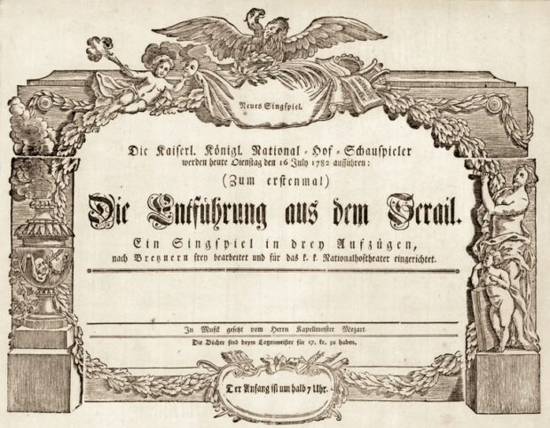 Ankündigung zur Uraufführung von Mozarts „Die Entführung aus dem Serail“