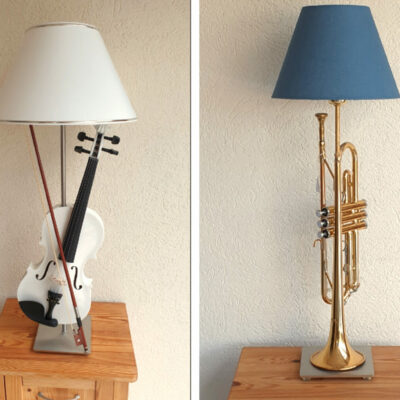 Stylisch-praktische Leuchten aus alten Musikinstrumenten fertigt Olaf Cordes