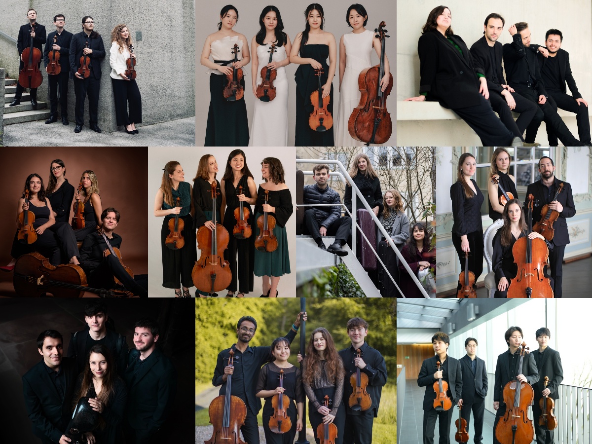 Diese zehn Streichquartette treten in diesem Jahr an: Alinea Quartett, Ast Quartet, Kandinsky Quartet, Quartetto Pegreffi, Moser String Quartet, Absalon String Quartet, Turicum Quartet, Atenea Quartet, Isla String Quartet, Quartet Kairi