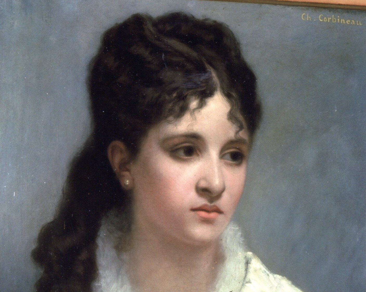 Die französische Komponistin Mel Bonis im Alter von etwa 20 Jahren, gemalt von Charles-Auguste Corbineau